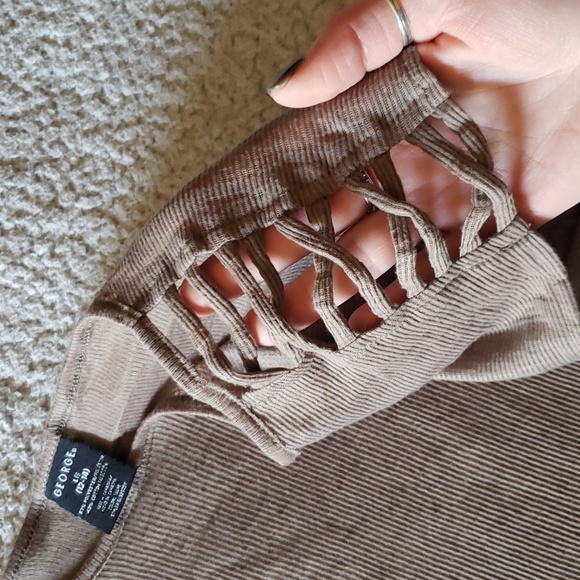 Strappy Shoulder Cut Out Cinched Flowy Ribbed Burnout Cover-up Swim Dress - Picture 3 of 7